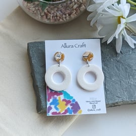 White Bubble Circle Hoops and Mustard Earrings 