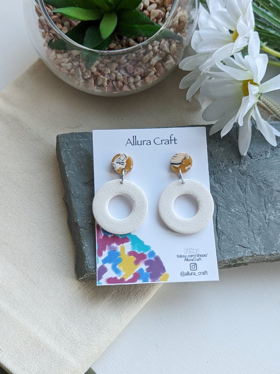 White Bubble Circle Hoops and Mustard Earrings 