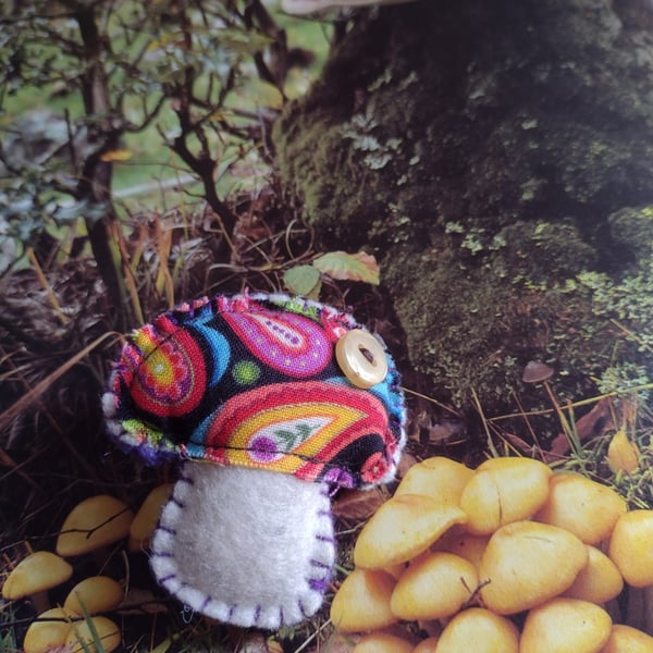 Felt and fabric Jolly Toadstool brooch