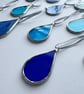 Stained glass raindrop set of 3 in blue vintage glass  - Image 5