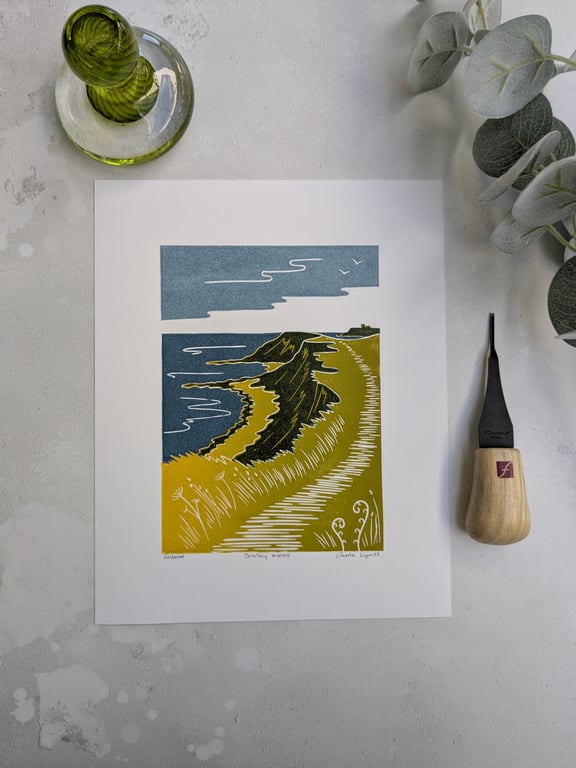 Scarborough Print, North Yorkshire Coast Linocut Print, Limited Edition