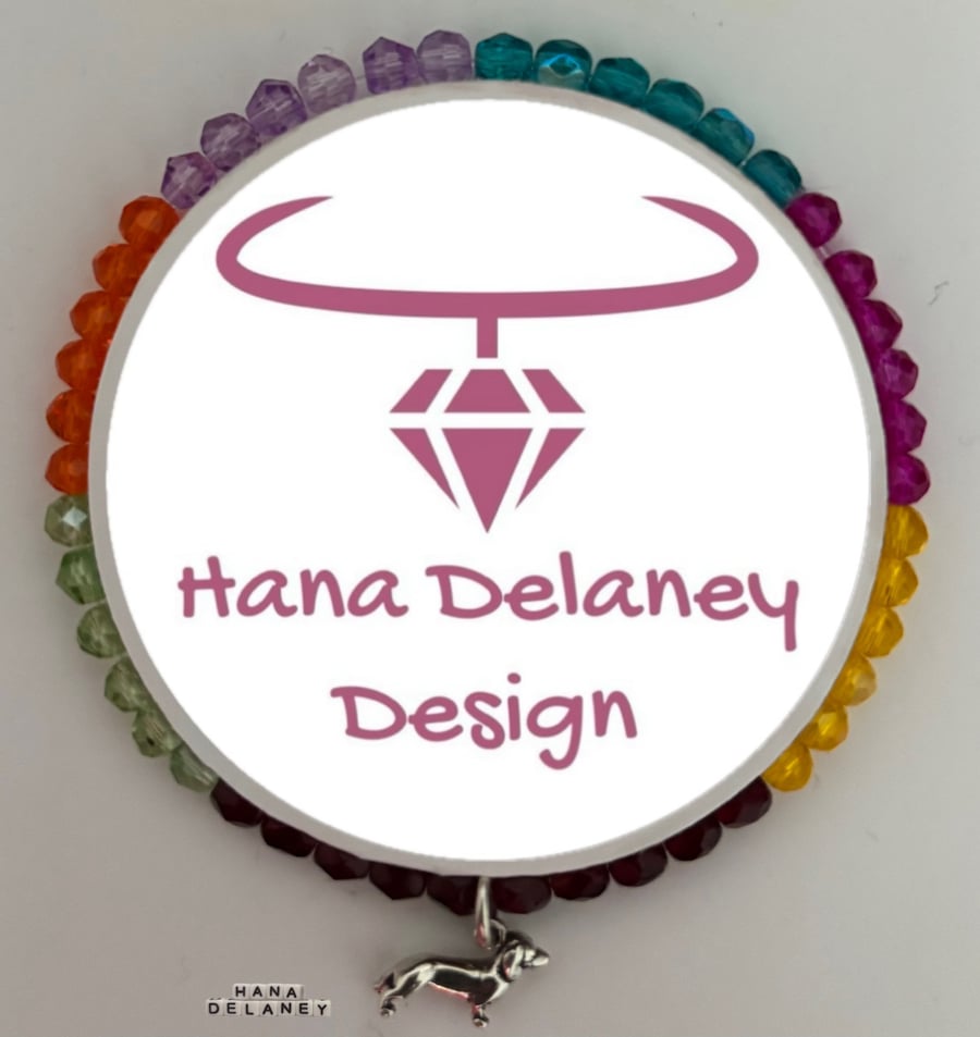 Rainbow beaded dachshund bracelet 