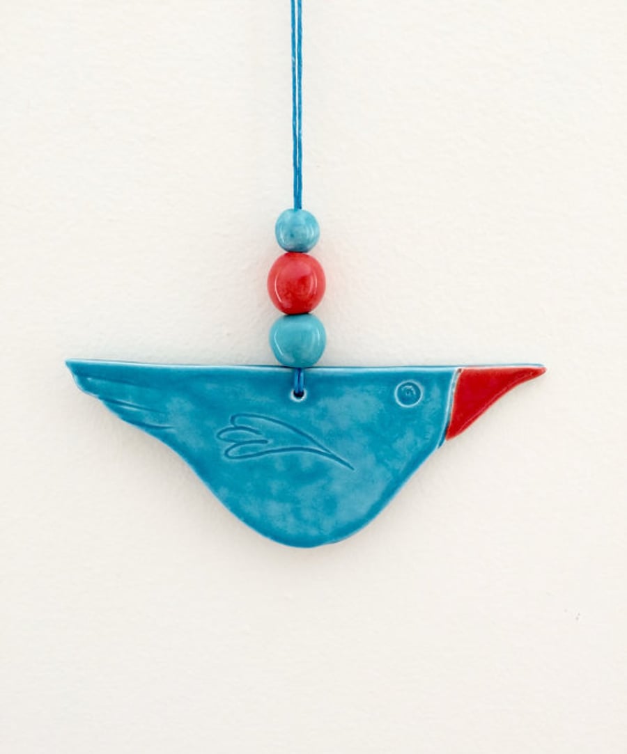 Quirky Bird Ceramic Hanger with 3 Beads
