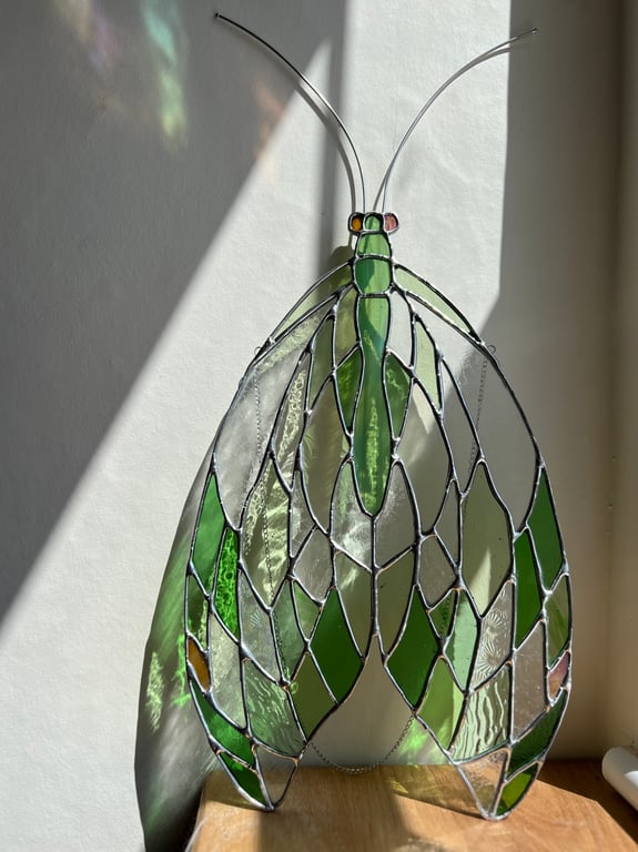 Stained Glass Lacewing - different to stained glass butterfly with vintage glass