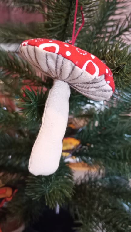 Fabric toadstool, hanging decoration 