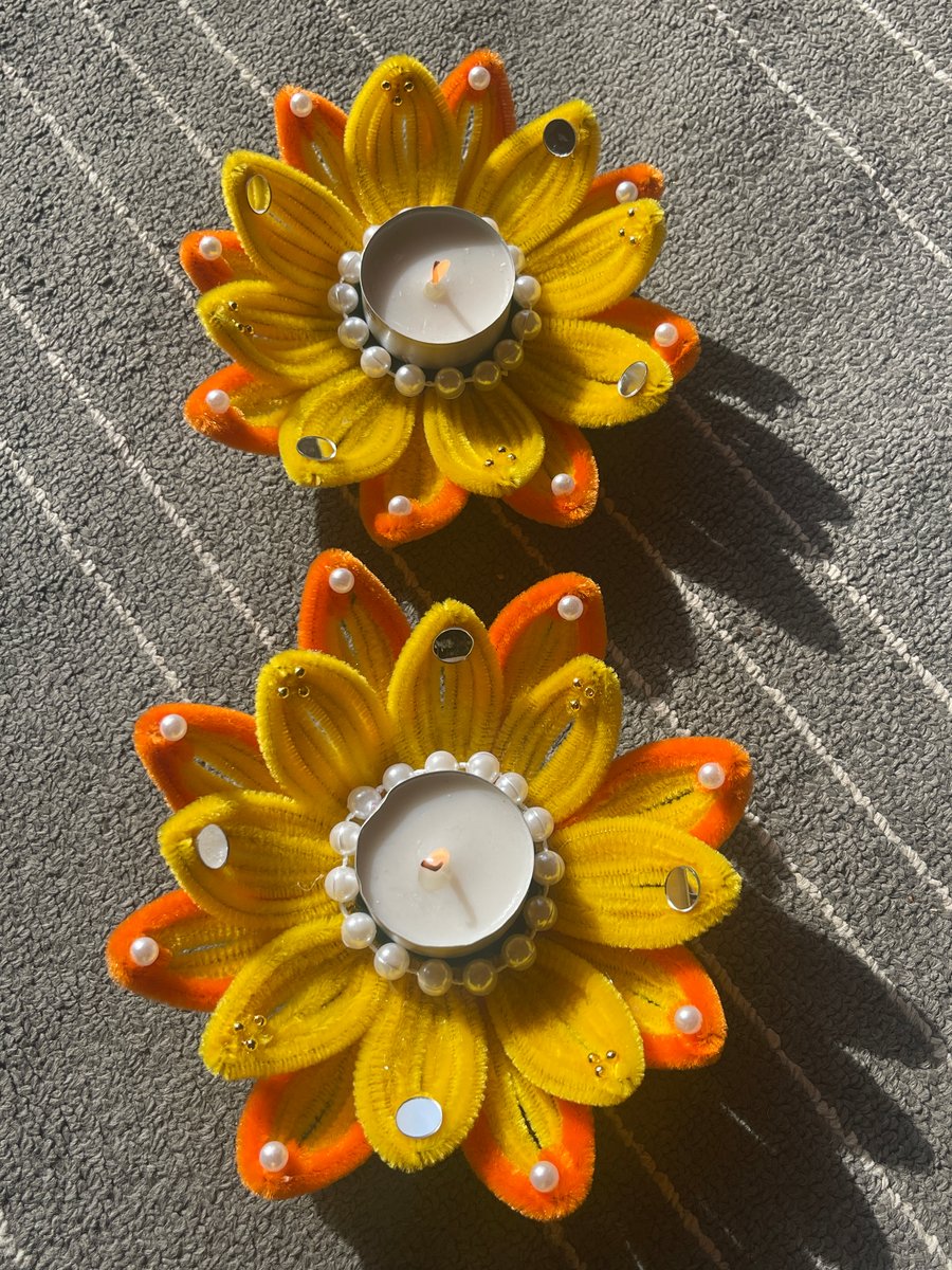 Decorative Flower Tea Light Holders Set of 2 Multicolour Diwali decoration 