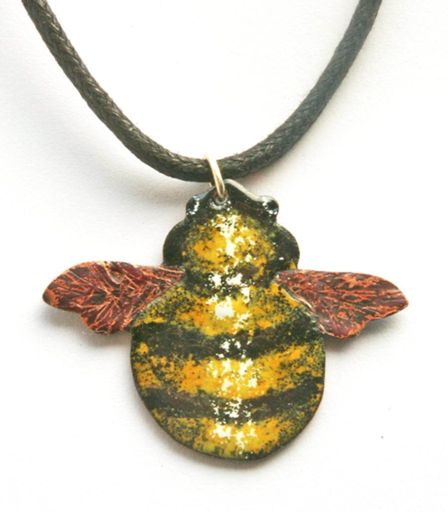 Bumble Bee Pendant - in Stripes of Golden Yellow and Black Enamels