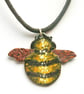 Bumble Bee Pendant - in Stripes of Golden Yellow and Black Enamels - Image 1