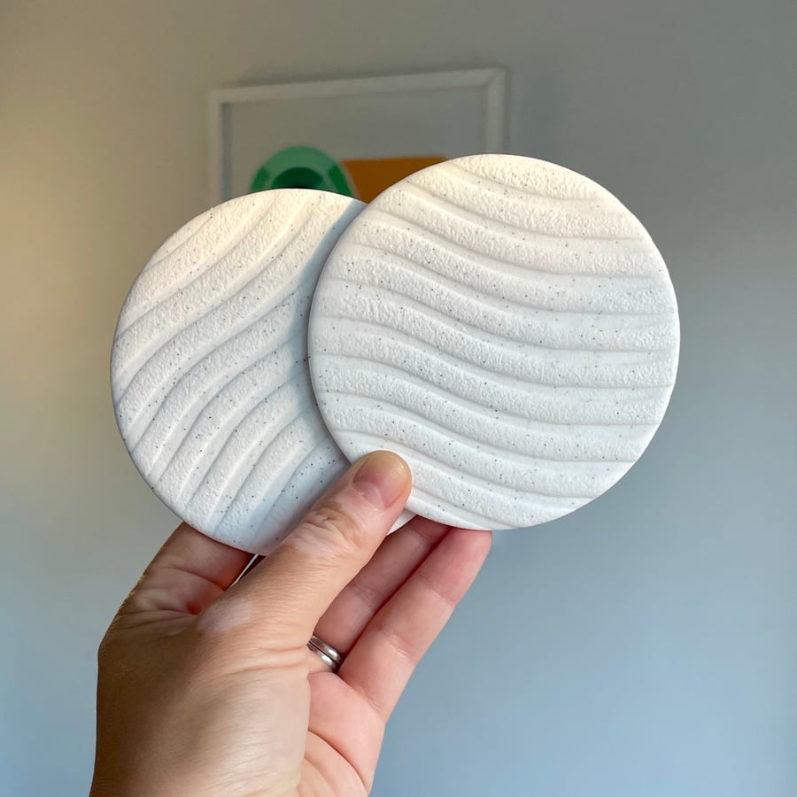 White speckle wave coaster pair, minimalist homewares
