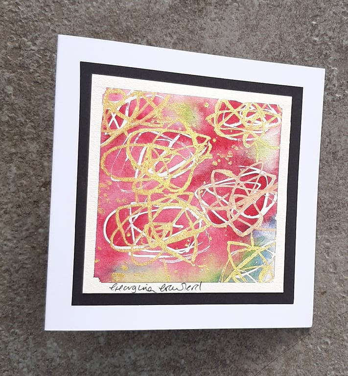 Handpainted Original Blank Card. Abstract Roses.  Valentine. Anniversary 