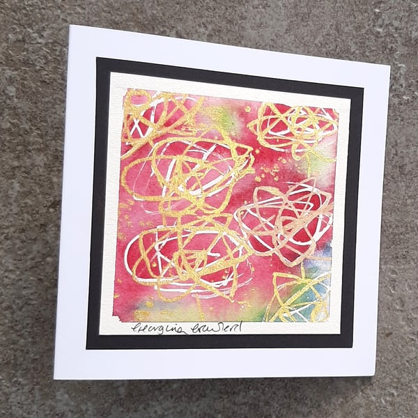 Handpainted Original Blank Card. Abstract Roses.  Mother's Day. Anniversary