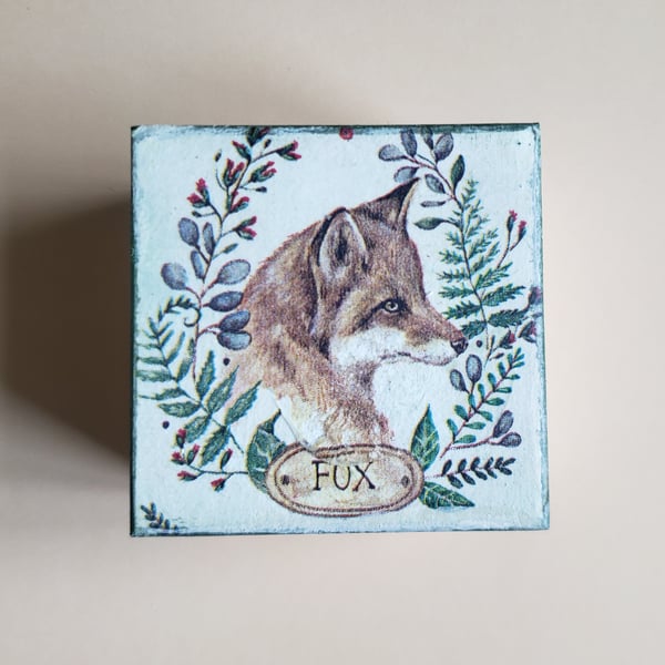 Handmade Fox Wooden  Decorated Box - Christmas Decorations 