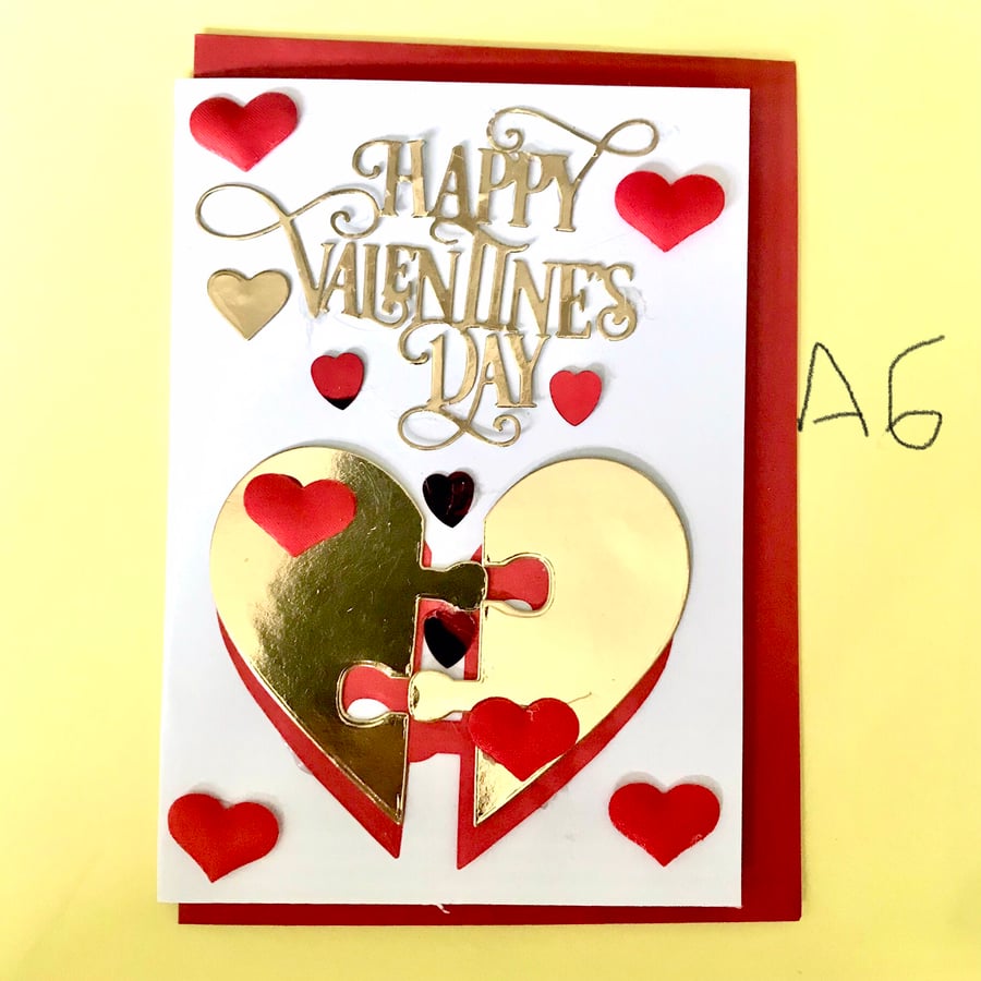 A6 Valentines Card - 3D soft satin hearts along with sequin hearts