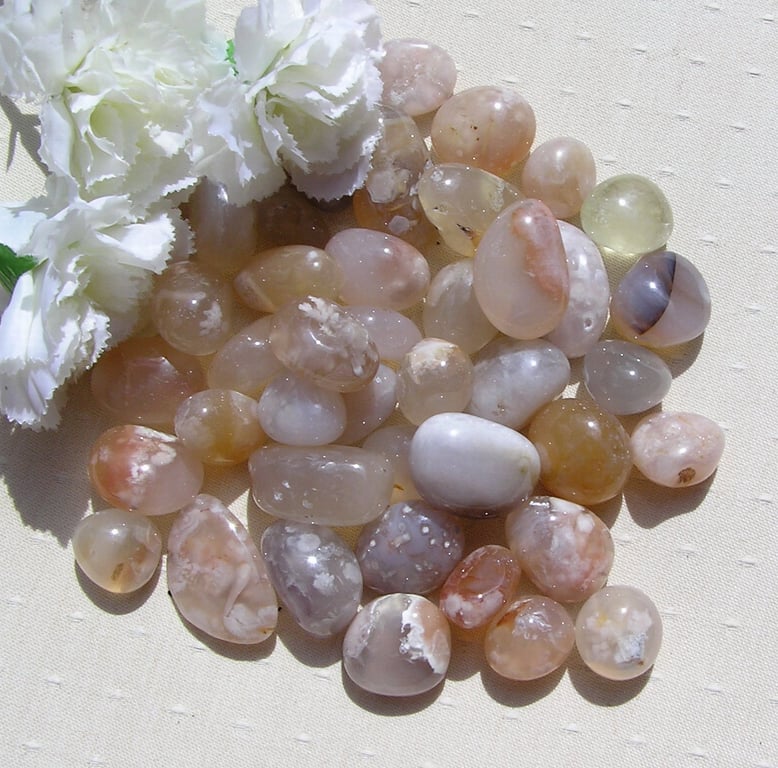 10 Cherry Blossom Agate Crystal Polished Tumblestones, Chakra, Craft, Mosaic