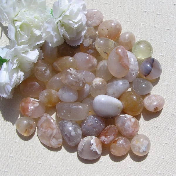 10 Cherry Blossom Agate Crystal Polished Tumblestones, Chakra, Craft, Mosaic