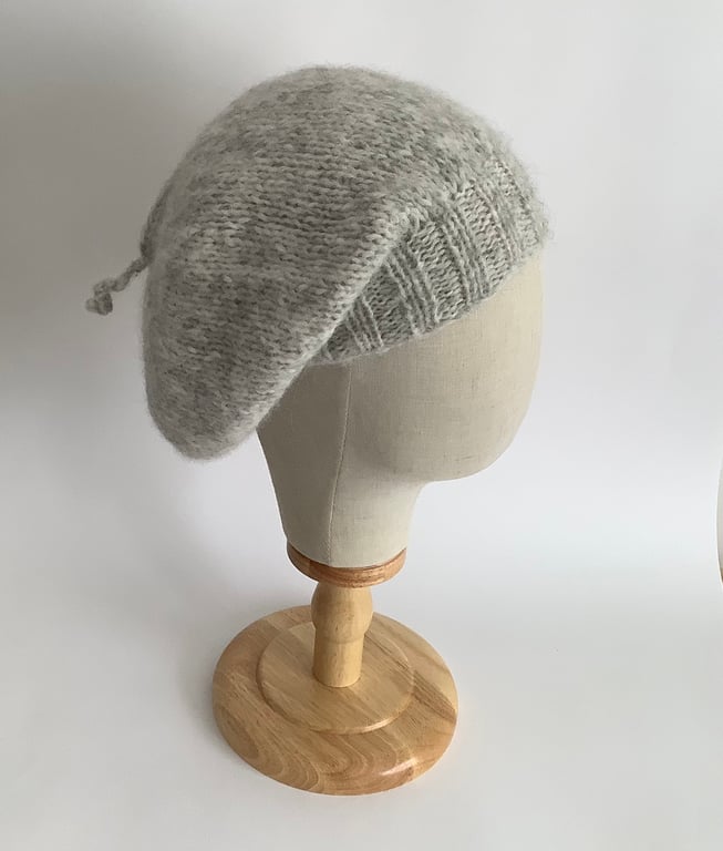 SLOUCH BEANIE .Hat  'Elodie' . Luxurious baby alpaca , merino blend  Light Grey.
