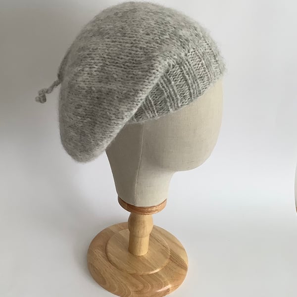 SLOUCH BEANIE .Hat  'Elodie' . Luxurious baby alpaca , merino blend  Light Grey.