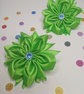 Cute Green Flower Hair Bun, Crystal Centre Satin Bows, Birthday Gift for Girl - Image 6