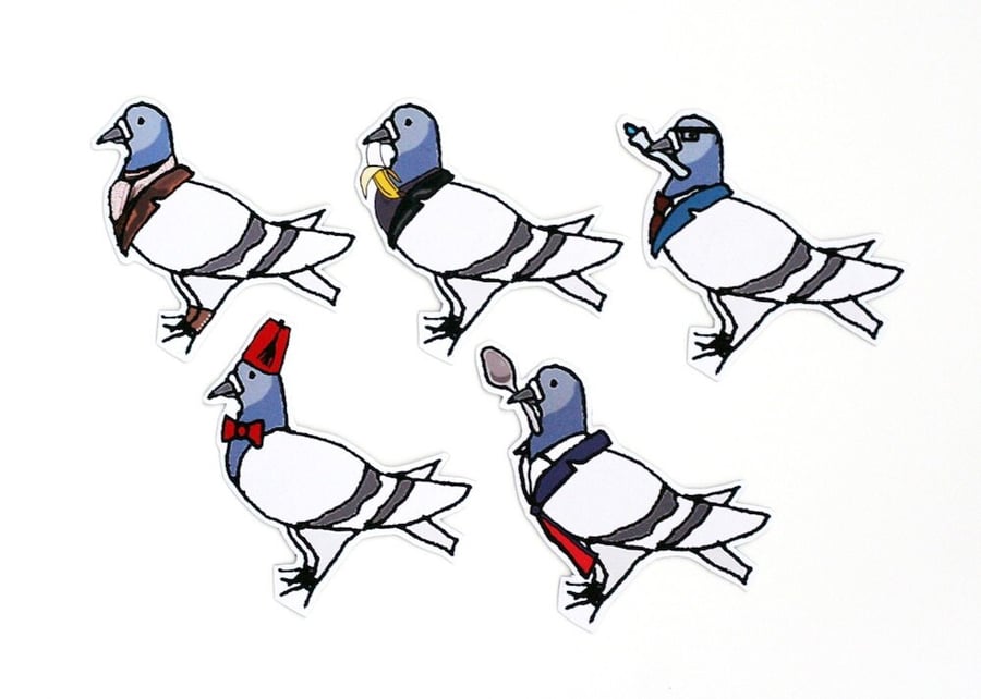 Dr Coo Pigeon Illustration Magnets - the War, 9th, 10th, 11th, 12th Doctors