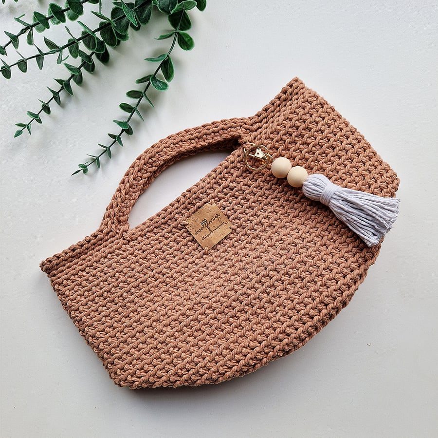 Crochet Handbag in Salmon Brown