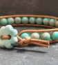 SALE Turquoise jasper and bronze leather bracelet with ceramic flower button  - Image 6