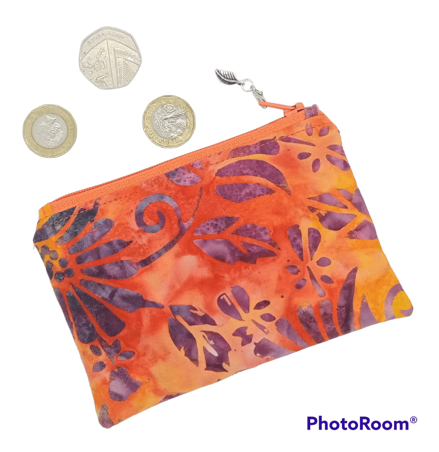 Orange and purple coin and card purse 725HF