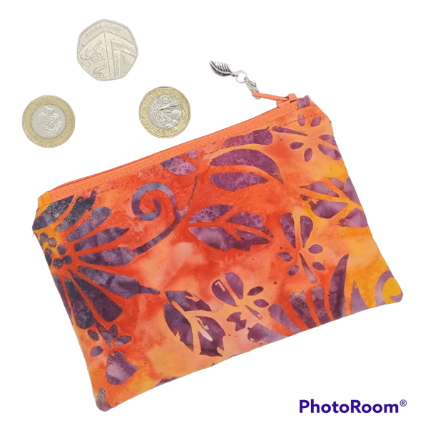 Orange and purple coin and card purse 725HF