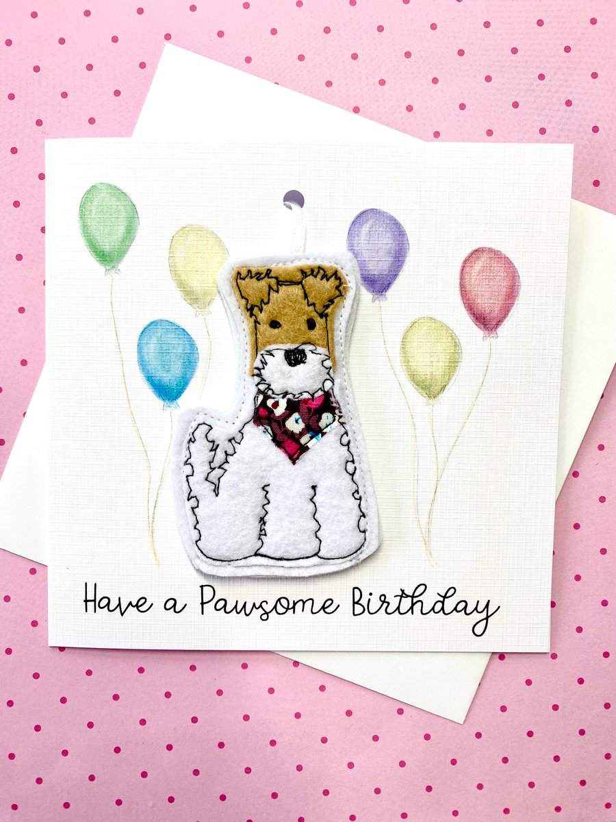 Handmade Birthday Card Fox Terrier Keepsake Birthday Gift Hanging Decoration 