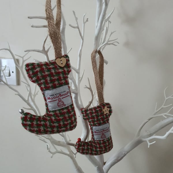 Handmade Harris Tweed Christmas Stockings. Set of 2.