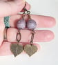 Lilac and bronze boho leaf earrings with lampwork beads - Image 5