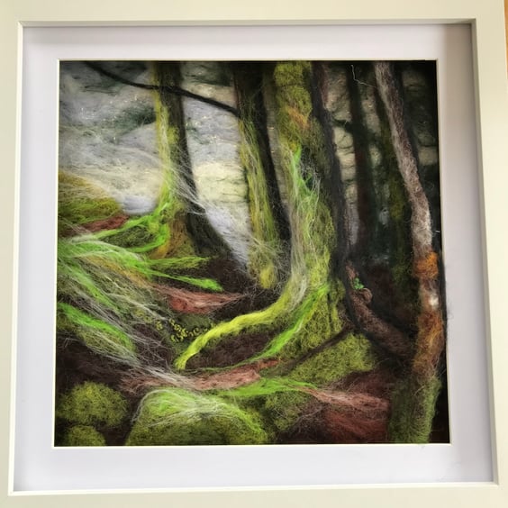 Needle felted picture forest trees 
