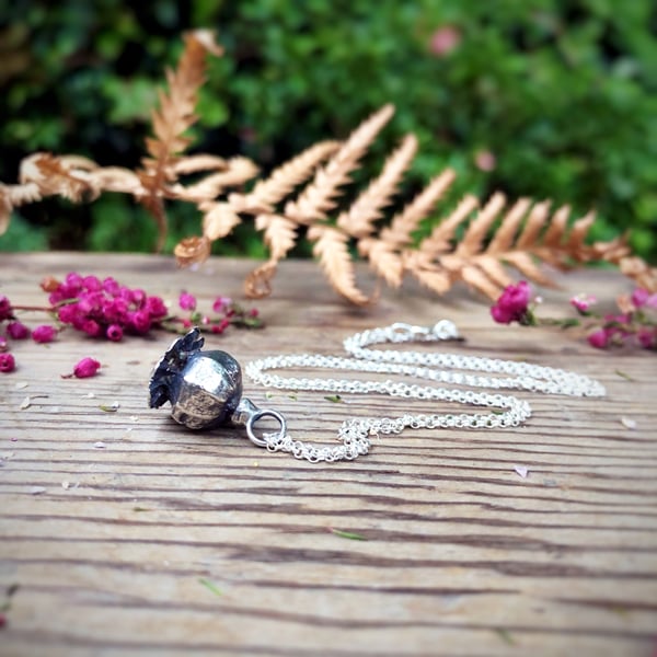 Sterling Silver Poppy Seed Head Necklace - Autumn Jewellery
