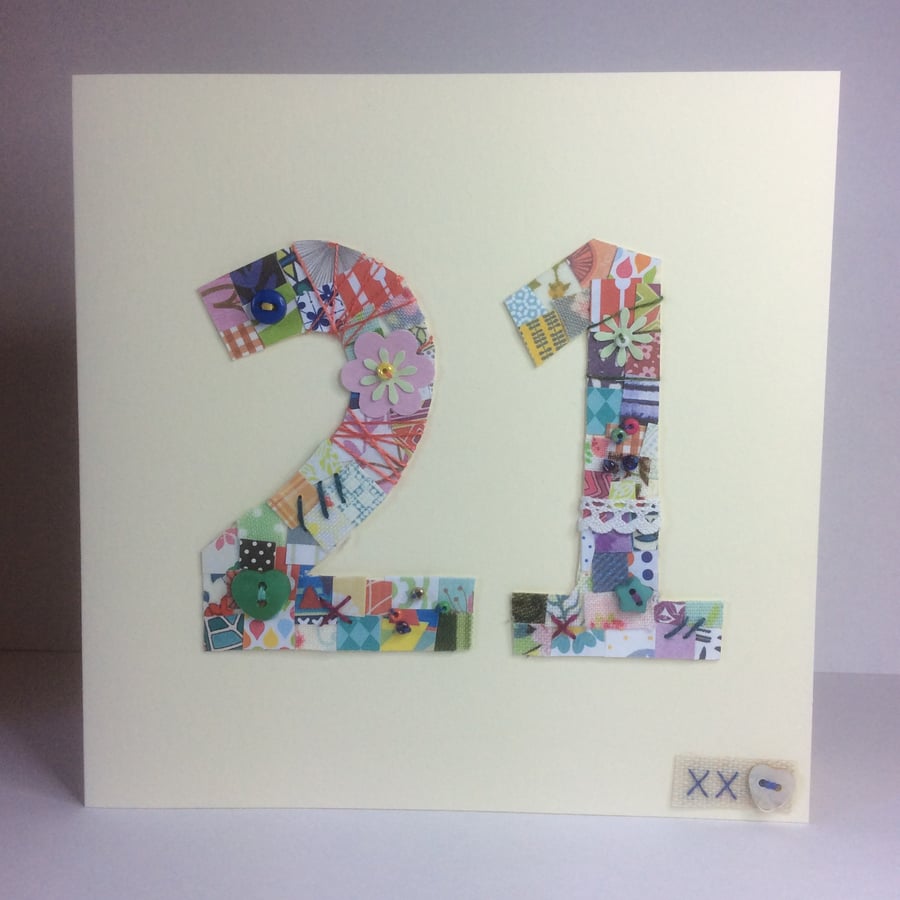 21st patchwork birthday card