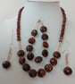 Jewellery set, 3-piece with red tiger's eye, jade, crystal and sterling silver - Image 5