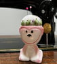 Pin cushion - pink monkey egg cup - embroidered with bee and flowers - Image 2