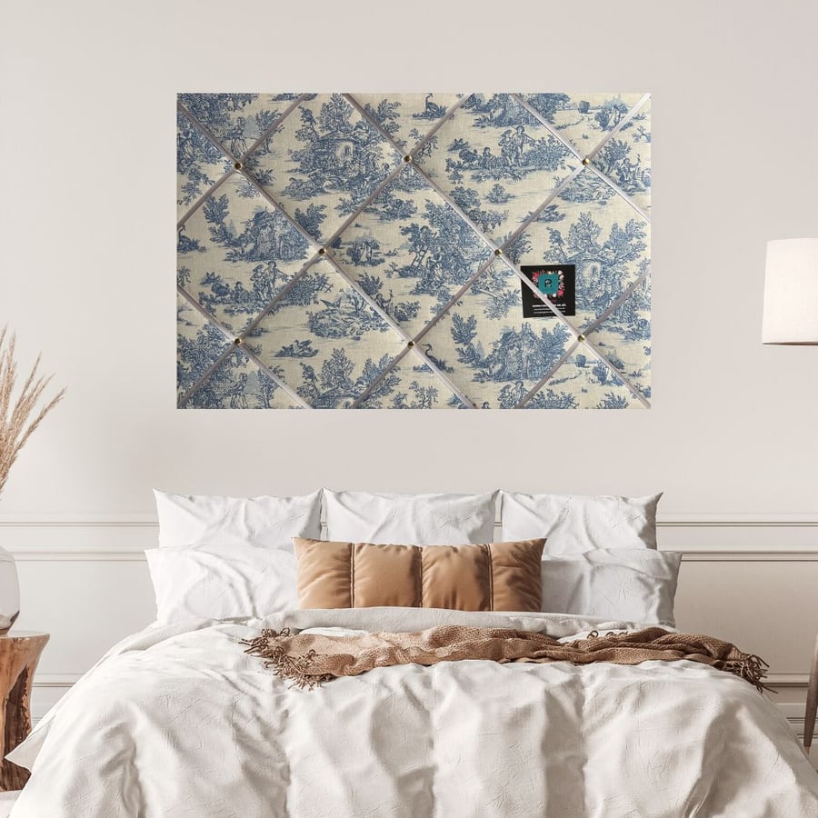 Handmade Bespoke Memo Notice Board With French Lovers Toile De Jouy Fabric