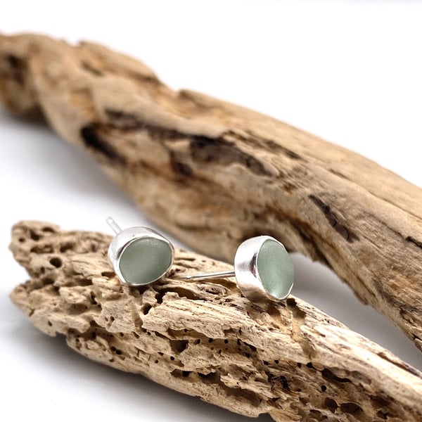 Aqua Sea Glass Stud Earrings