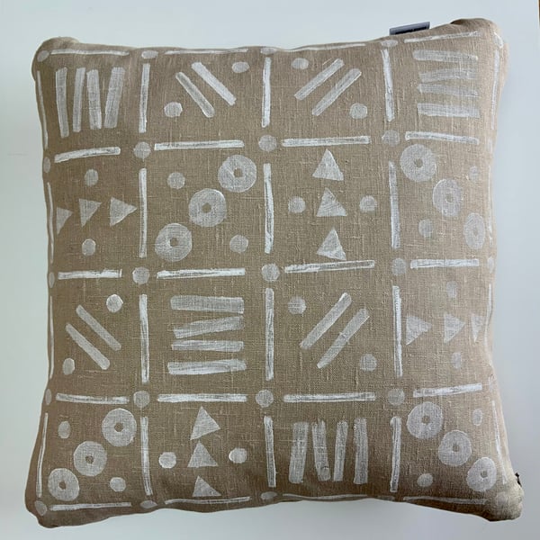 WHITE GRID - Cosy and Unusual Hand-Block-Printed Cushion from Devon