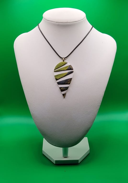 Polymer clay pendant - unique handmade necklace - teardrop costume jewellery