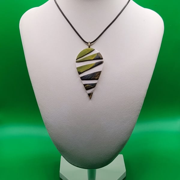 Polymer clay pendant - unique handmade necklace - teardrop costume jewellery