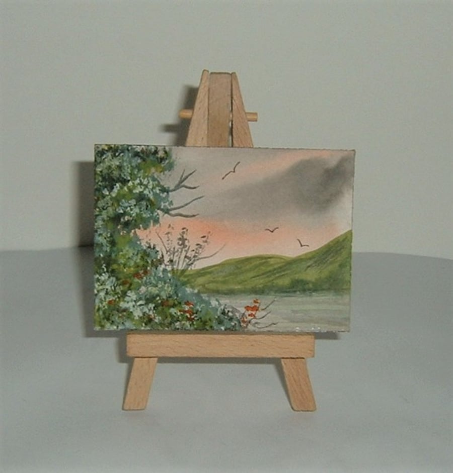 art landscape watercolour aceo atc painting original ( F 890 )