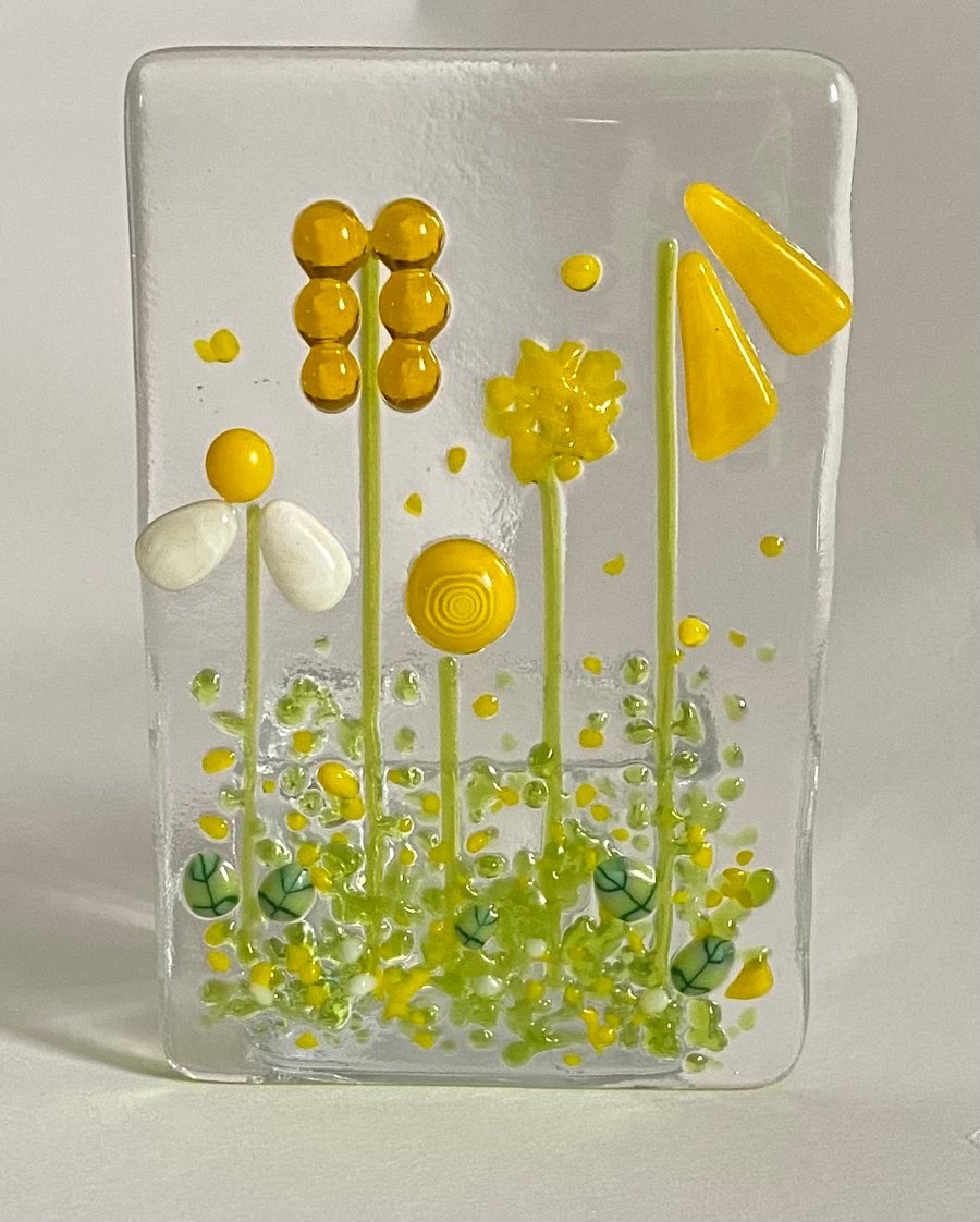 Fused glass flower meadow tea-light shade