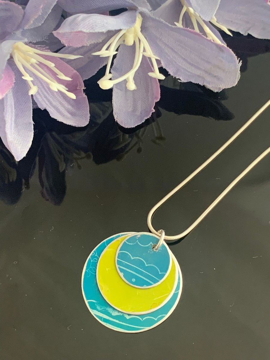 Water colour collection - hand painted aluminium pendant, apple green and teal