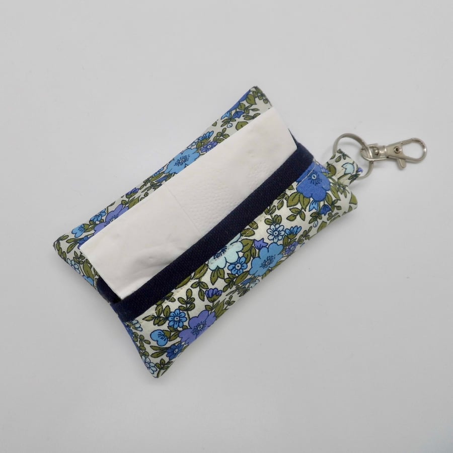 SOLD Key ring tissue tidy in floral fabric with clasp