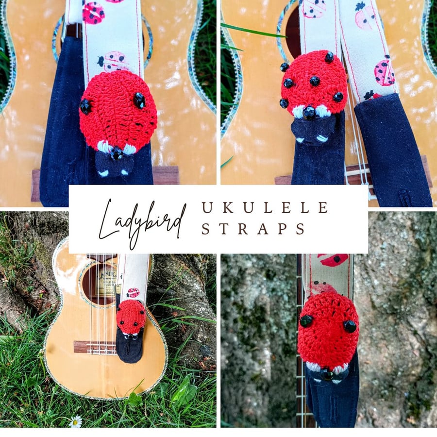 Ladybird ukulele strap, ladybug uke strap