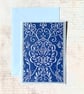 Hand-Inked Embossed Greeting Card – Elegant Damask Pattern in Indigo and Silver