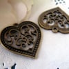 Antique Bronze Filigree Heart Pendant Charm Drop 