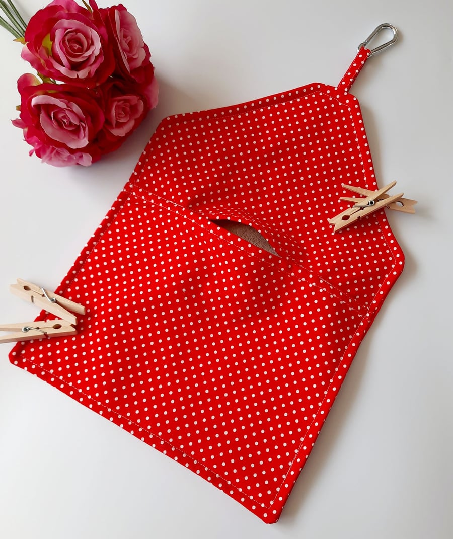 Red and white polkadot clip on peg bag free UK delivery 
