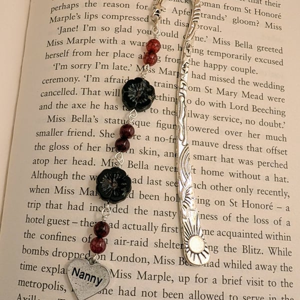 Beaded gemstone bookmark with Nanny charm