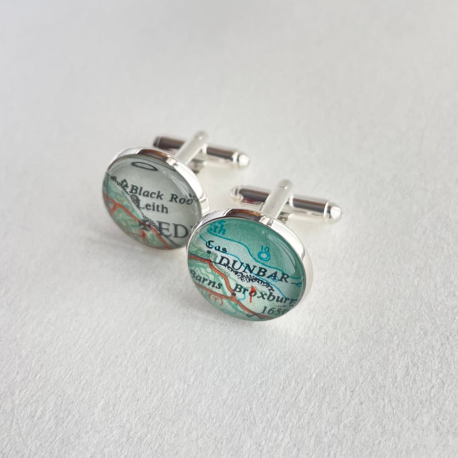 Custom Personalised Cuff Links, Silver Cufflinks with Maps